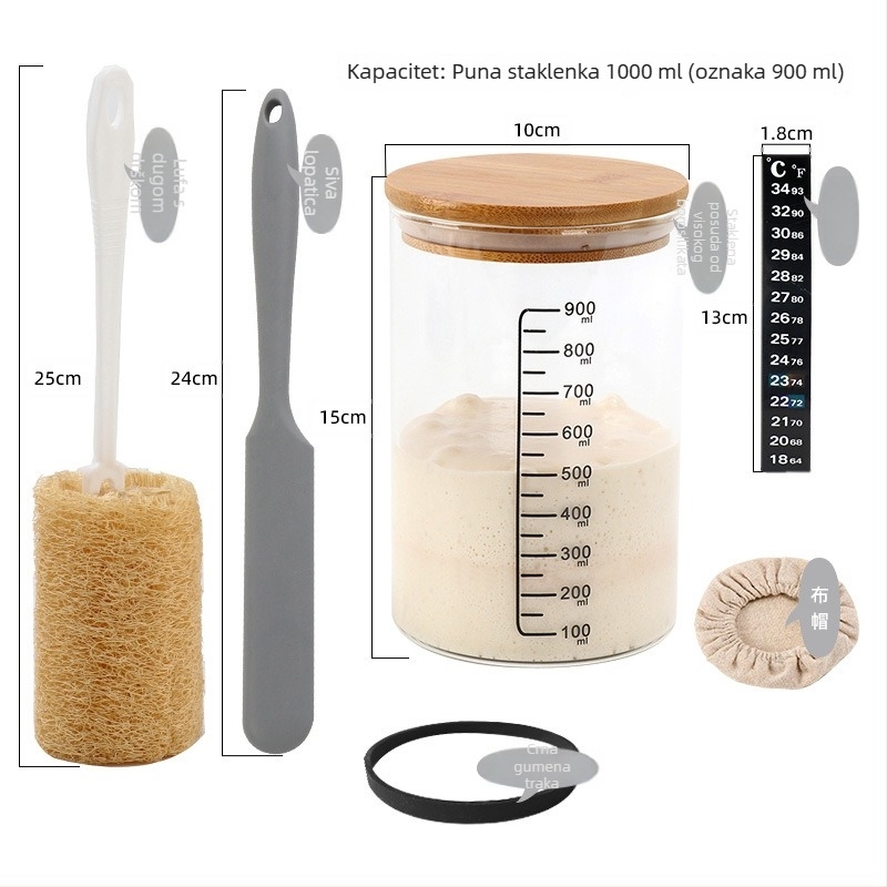Staklena posuda za fermentaciju sa skalom, otporna na visoke temperature, kapaciteta oko 1000 ml, posuda za kulturu kvasca i prirodni kvasac