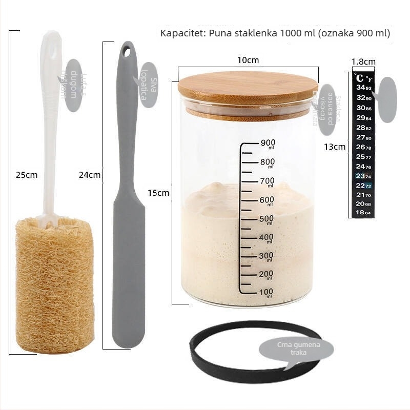 Staklena posuda za fermentaciju sa skalom, otporna na visoke temperature, kapaciteta oko 1000 ml, posuda za kulturu kvasca i prirodni kvasac