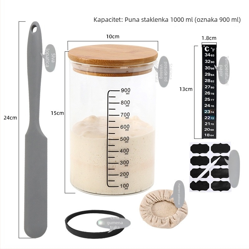 Staklena posuda za fermentaciju sa skalom, otporna na visoke temperature, kapaciteta oko 1000 ml, posuda za kulturu kvasca i prirodni kvasac