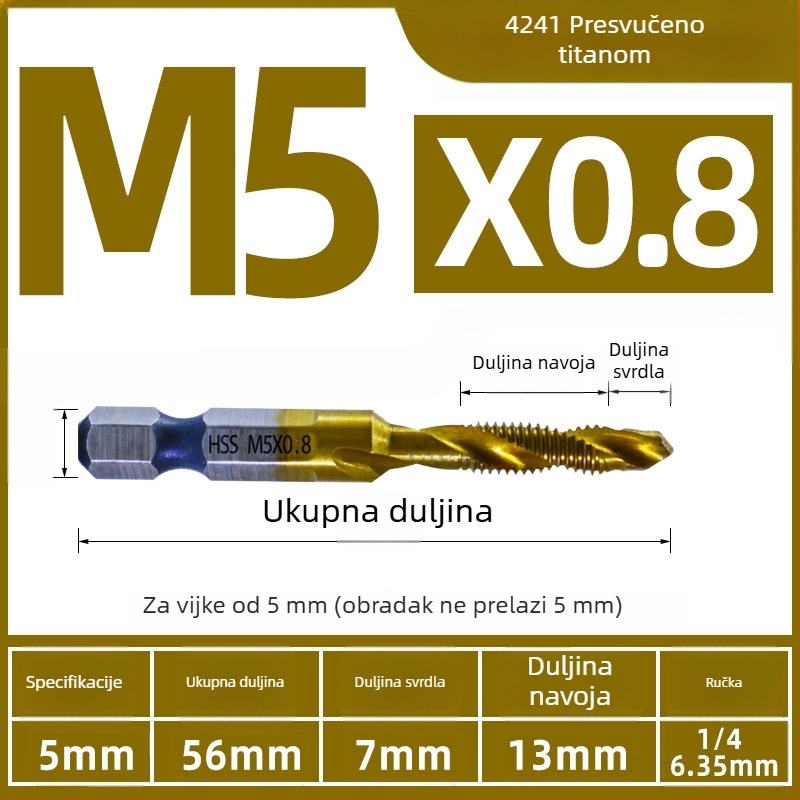 Set tri u jedan za bušenje i navrtanje od nehrđajućeg čelika sa samonavijačkim vijcima