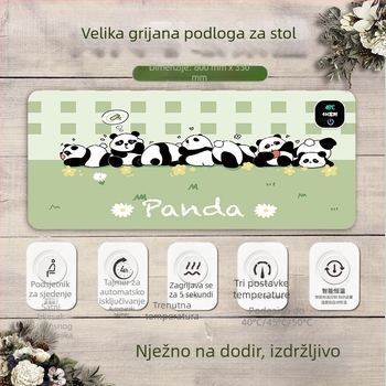 Panda grijani podložak za miš – pretjerano velika stolna podloga za računalo, ured i igranje, veličine 60×30 cm, 80×30 cm ili 90×40 cm