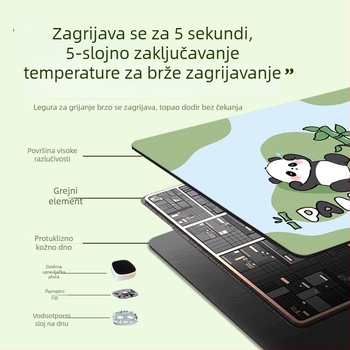 Panda grijani podložak za miš – pretjerano velika stolna podloga za računalo, ured i igranje, veličine 60×30 cm, 80×30 cm ili 90×40 cm