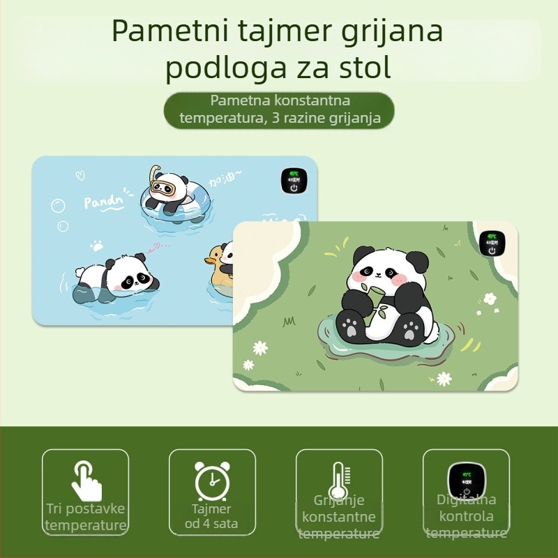 Panda grijani podložak za miš – pretjerano velika stolna podloga za računalo, ured i igranje, veličine 60×30 cm, 80×30 cm ili 90×40 cm