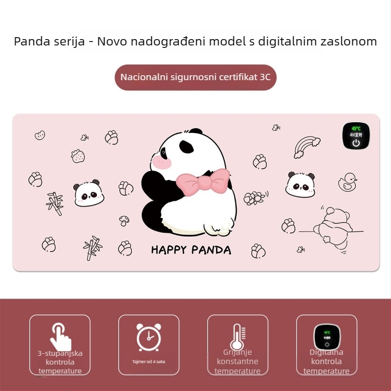Panda grijani podložak za miš – pretjerano velika stolna podloga za računalo, ured i igranje, veličine 60×30 cm, 80×30 cm ili 90×40 cm