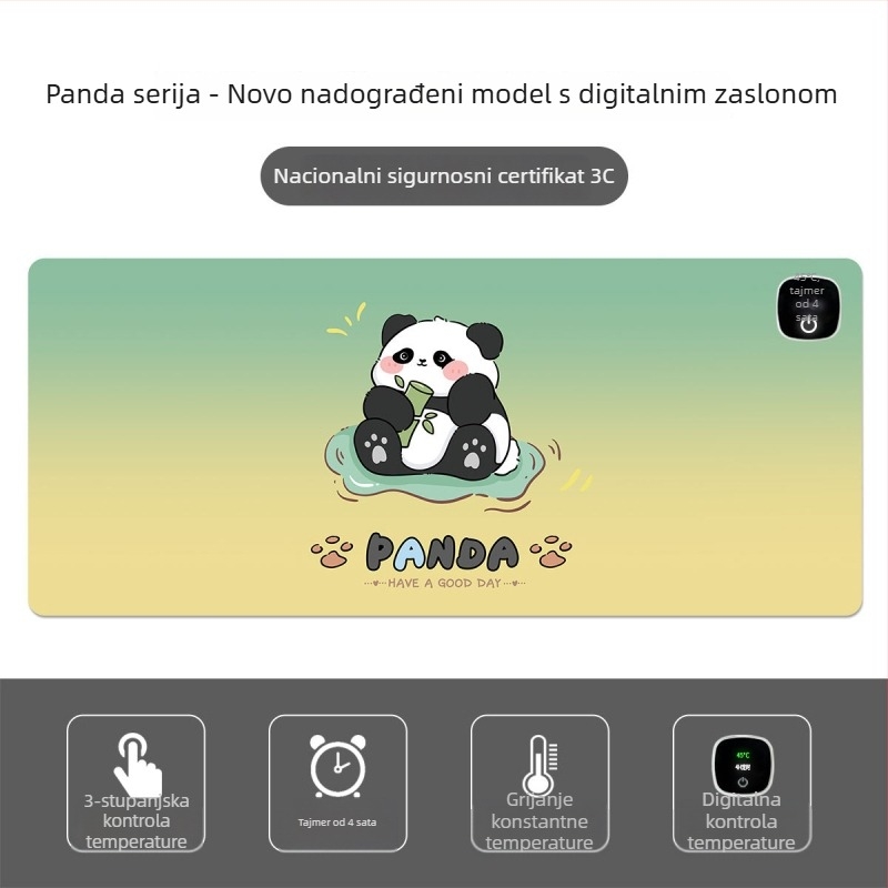 Panda grijani podložak za miš – pretjerano velika stolna podloga za računalo, ured i igranje, veličine 60×30 cm, 80×30 cm ili 90×40 cm