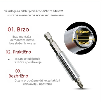 Magnetski spojni štap za bit za električnu vijaču, produžni štap za pištolsku bušilicu, 6,35 mm utičnica brzi adapter