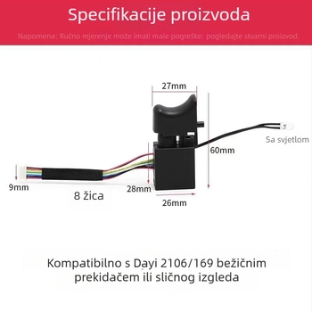Bez četkasti prekidač za udarni odvijač, 8 ili 9 vodova, univerzalni tip, novi model