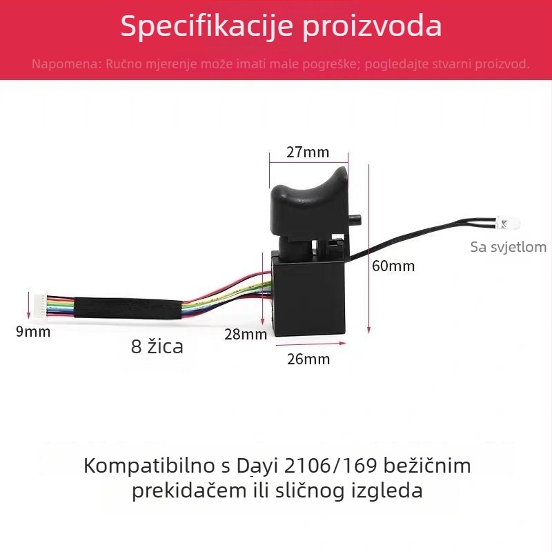 Bez četkasti prekidač za udarni odvijač, 8 ili 9 vodova, univerzalni tip, novi model