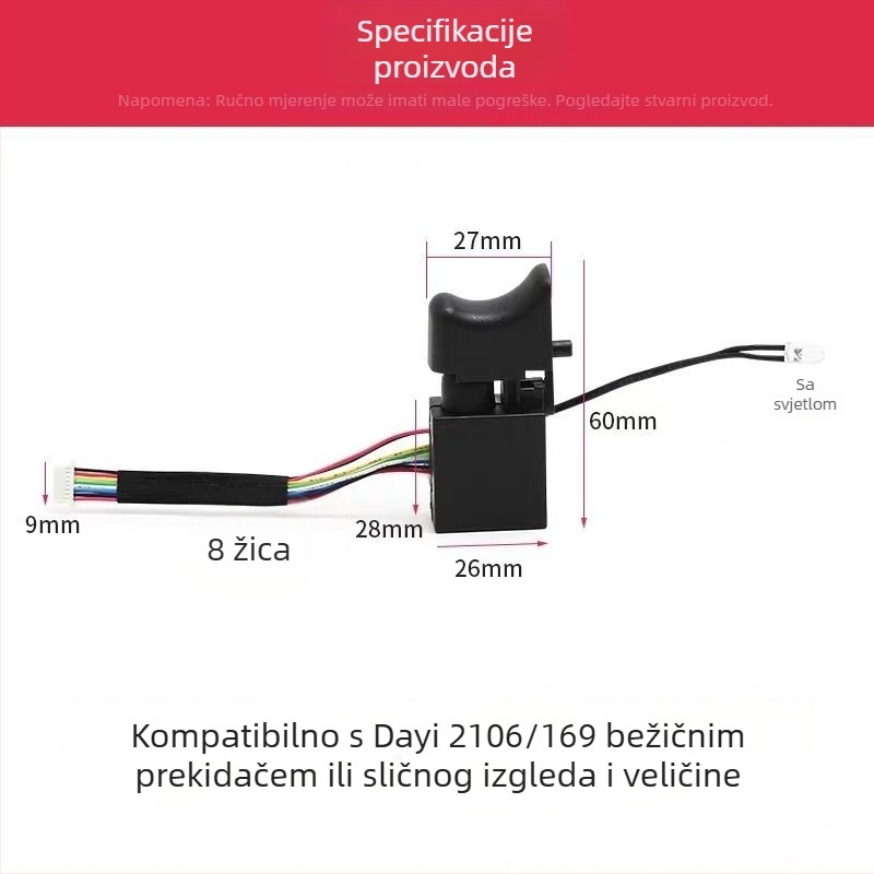 Bez četkasti prekidač za udarni odvijač, 8 ili 9 vodova, univerzalni tip, novi model