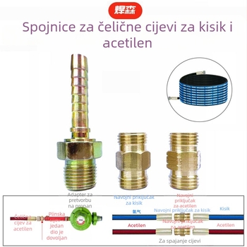 Spoj cijevi kisika s čeličnim žicama; spoj za cijevi acetilena i propana; bakreni spoj