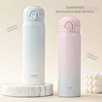 Termos od nehrđajućeg čelika s gradijentnom bojom, držačem i kapom s pop-up mehanizmom – prijenosni termos