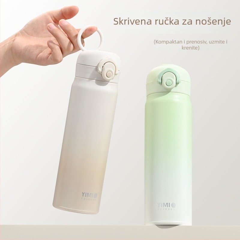 Termos od nehrđajućeg čelika s gradijentnom bojom, držačem i kapom s pop-up mehanizmom – prijenosni termos