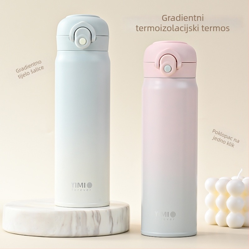 Termos od nehrđajućeg čelika s gradijentnom bojom, držačem i kapom s pop-up mehanizmom – prijenosni termos