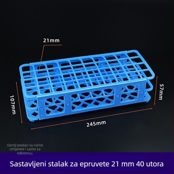 Sklopivi plastični stalak za epruvete, s otvorima 30 mm (21) i 18 mm (44); držač za epruvete i uzorke.