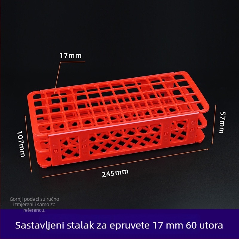 Sklopivi plastični stalak za epruvete, s otvorima 30 mm (21) i 18 mm (44); držač za epruvete i uzorke.