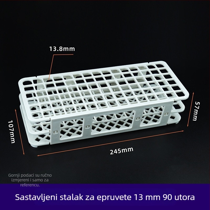 Sklopivi plastični stalak za epruvete, s otvorima 30 mm (21) i 18 mm (44); držač za epruvete i uzorke.