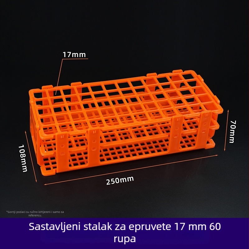 Sklopivi plastični stalak za epruvete, s otvorima 30 mm (21) i 18 mm (44); držač za epruvete i uzorke.