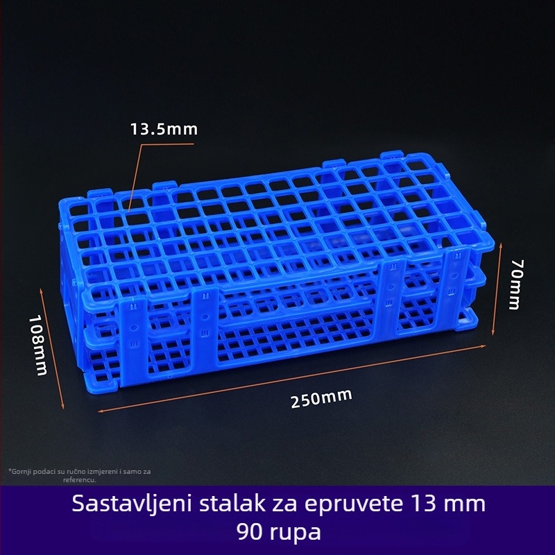 Sklopivi plastični stalak za epruvete, s otvorima 30 mm (21) i 18 mm (44); držač za epruvete i uzorke.