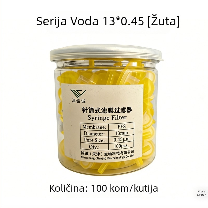 Igličasti tip filtra membrana, 13 mm, 0.22/0.45 mm, mikroporozna, za organske i vodne otopine, jednokratna jastučna membrana
