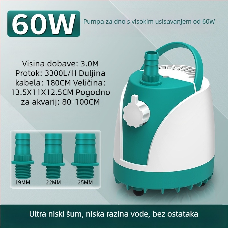 SQG potopna pumpa za akvarij s niskim šumom, kućna pumpa za cirkulaciju vode, mala donja usisna pumpa za mijenjanje vode, zaštita od suhog rada