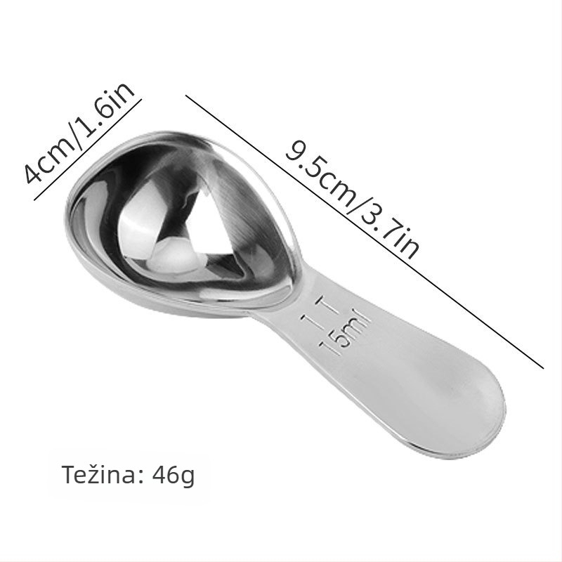 Kava žlica od nehrđajućeg čelika 304, mjerna žlica za mlijeko u prahu i voćni prah, kapacitet 30 ml i 15 ml, srednje duga drška