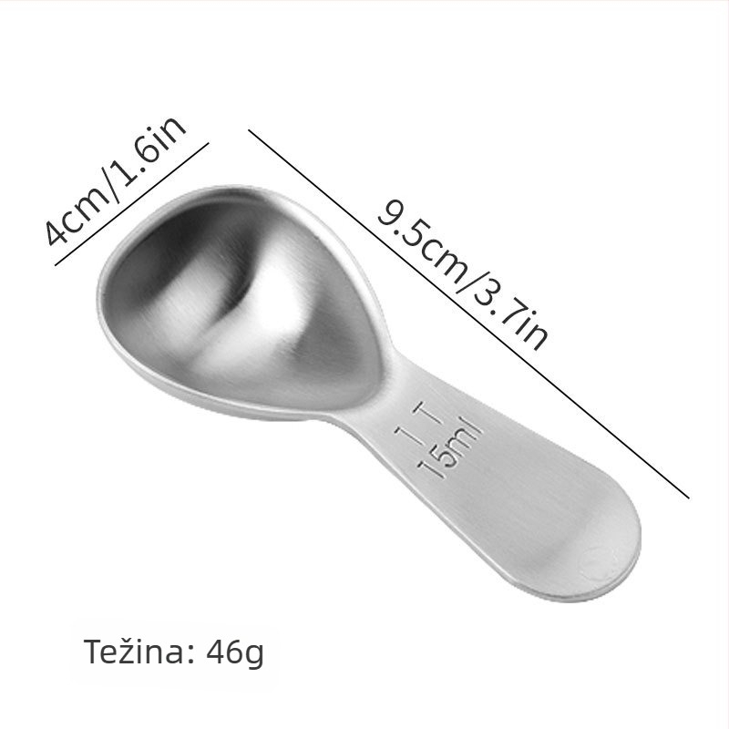 Kava žlica od nehrđajućeg čelika 304, mjerna žlica za mlijeko u prahu i voćni prah, kapacitet 30 ml i 15 ml, srednje duga drška