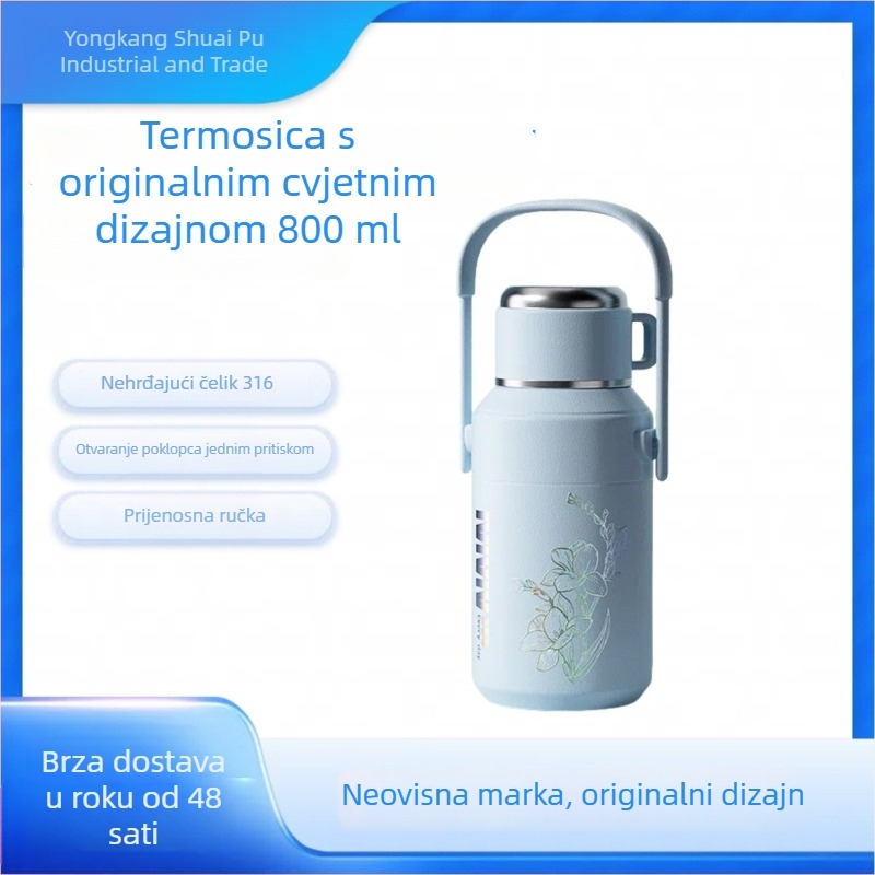 Nova termoska od nehrđajućeg čelika, s velikim kapacitetom, prijenosna, unisex, sportska, stil minimalističan