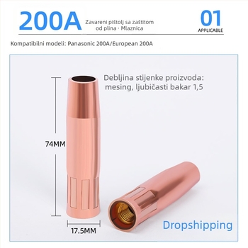 Bakarna zaštitna mlaznica za Panasonic zavarivač, zavarivanje u plinskoj zaštiti, kompatibilno s 200A/350A/500A
