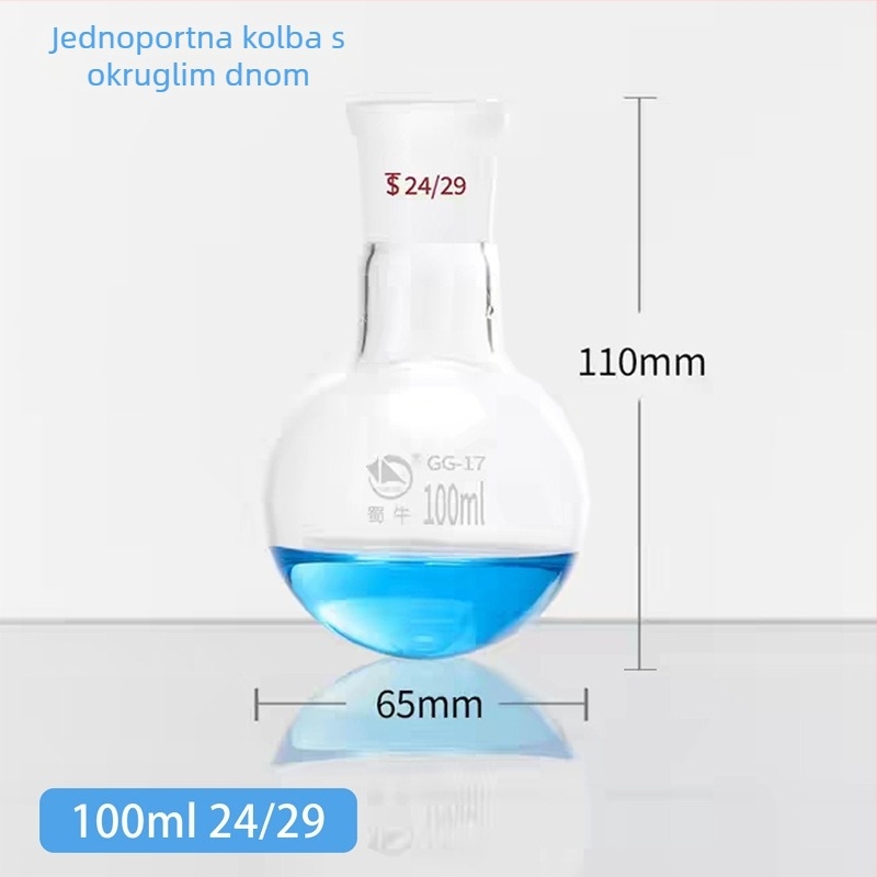 2000 ml staklena boca s krušnim dnom za destilaciju, debelo staklo s ravnim dnom, standardni otvor, reakcijska boca za ispiranje, laboratorijski čašica
