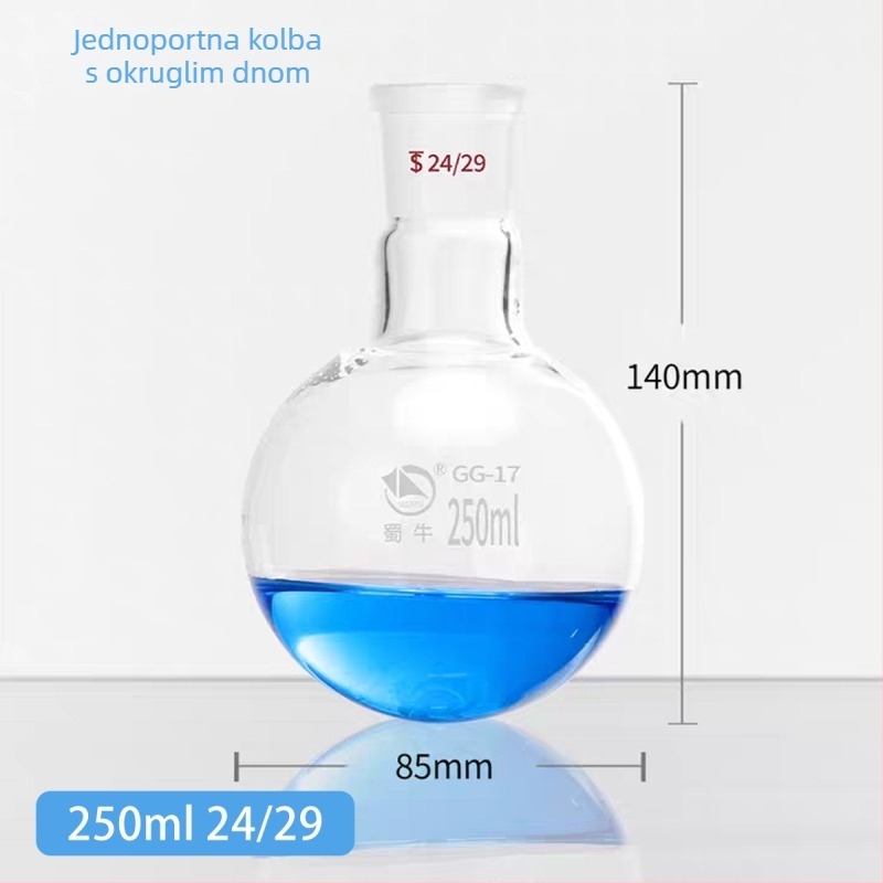 2000 ml staklena boca s krušnim dnom za destilaciju, debelo staklo s ravnim dnom, standardni otvor, reakcijska boca za ispiranje, laboratorijski čašica