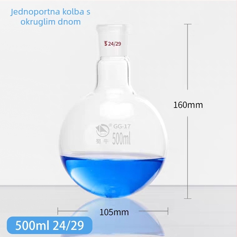2000 ml staklena boca s krušnim dnom za destilaciju, debelo staklo s ravnim dnom, standardni otvor, reakcijska boca za ispiranje, laboratorijski čašica