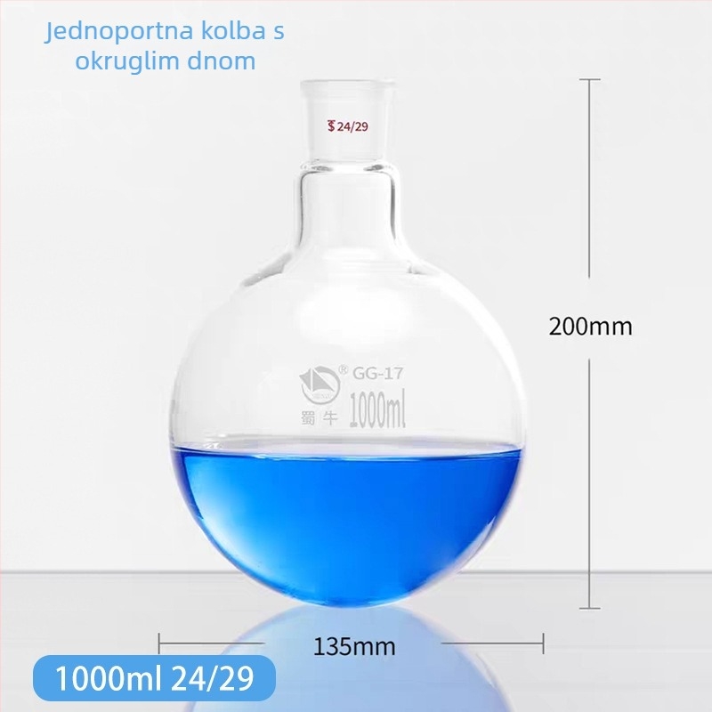 2000 ml staklena boca s krušnim dnom za destilaciju, debelo staklo s ravnim dnom, standardni otvor, reakcijska boca za ispiranje, laboratorijski čašica