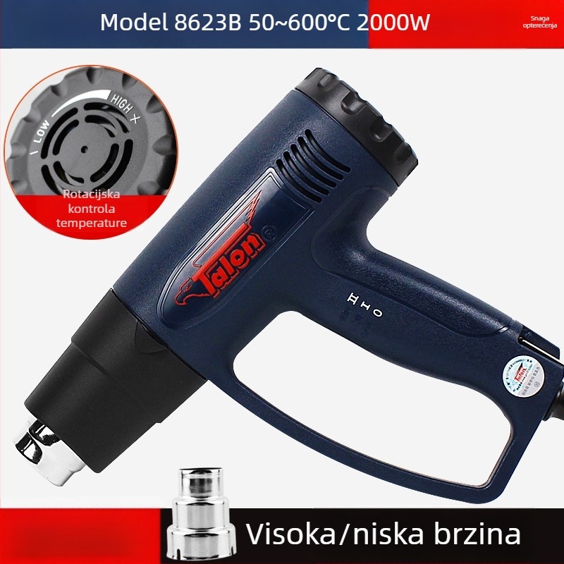 Talon/Delta industrijski pištolj za vrući zrak s digitalnim zaslonom, regulacija temperature 50–650°C, 1600W/2000W
