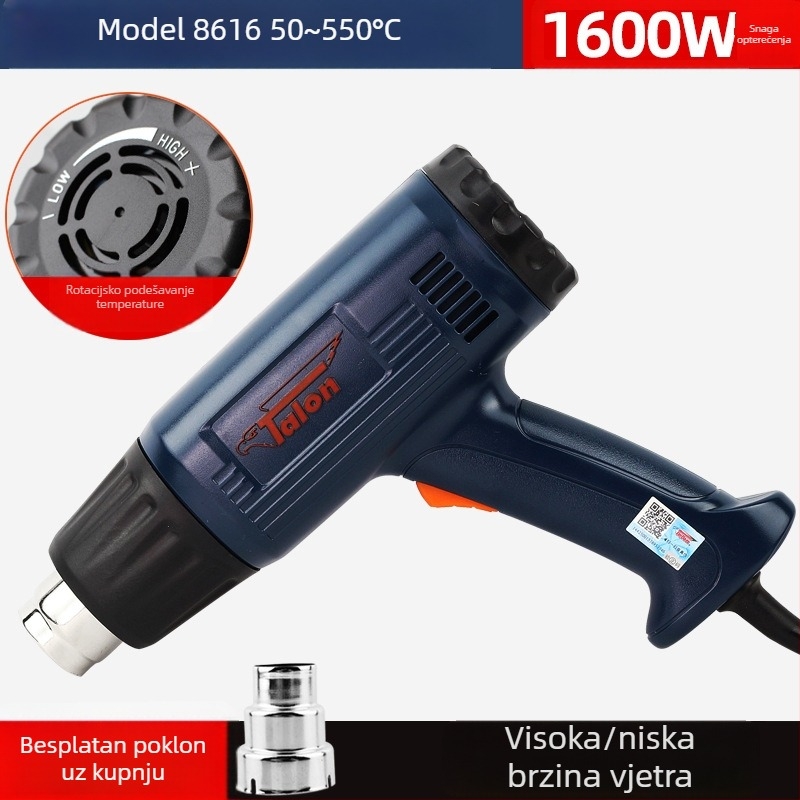 Talon/Delta industrijski pištolj za vrući zrak s digitalnim zaslonom, regulacija temperature 50–650°C, 1600W/2000W