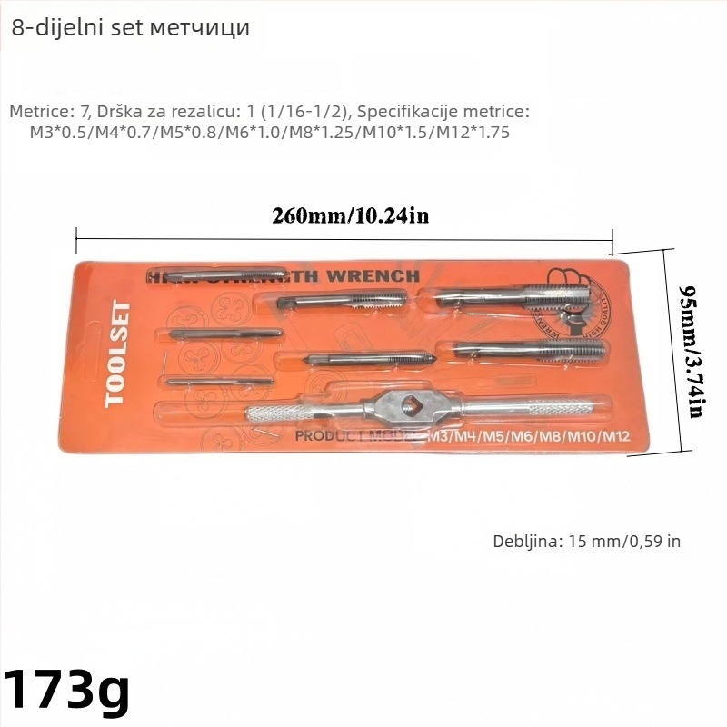 Set za navoj za ručne alate, metrički i imperijalni navoji