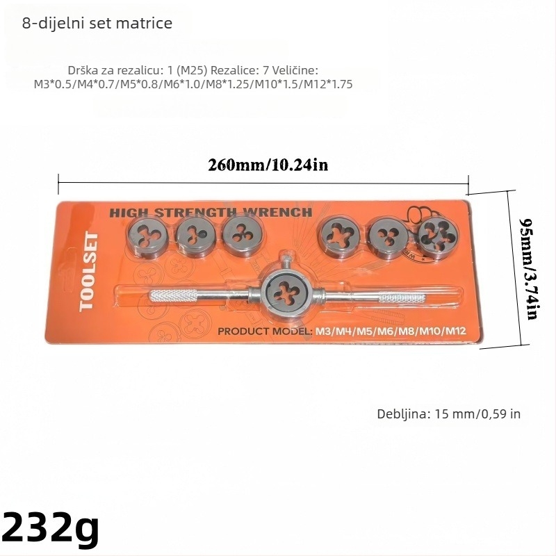 Set za navoj za ručne alate, metrički i imperijalni navoji