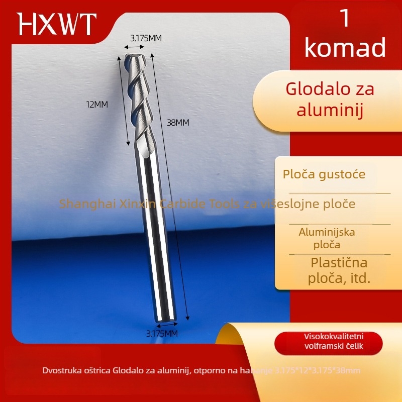 4 mm aluminijska freza za aluminij, s legiranim volfram-čeličnim alatom, dvostruka končna freza, CNC alat za graviranje