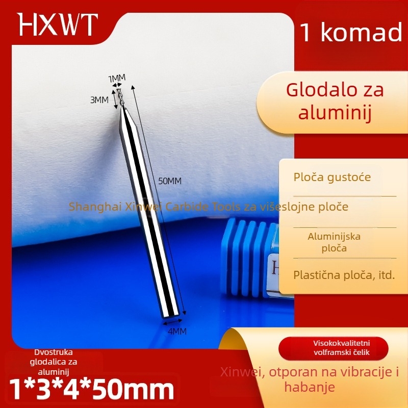 4 mm aluminijska freza za aluminij, s legiranim volfram-čeličnim alatom, dvostruka končna freza, CNC alat za graviranje