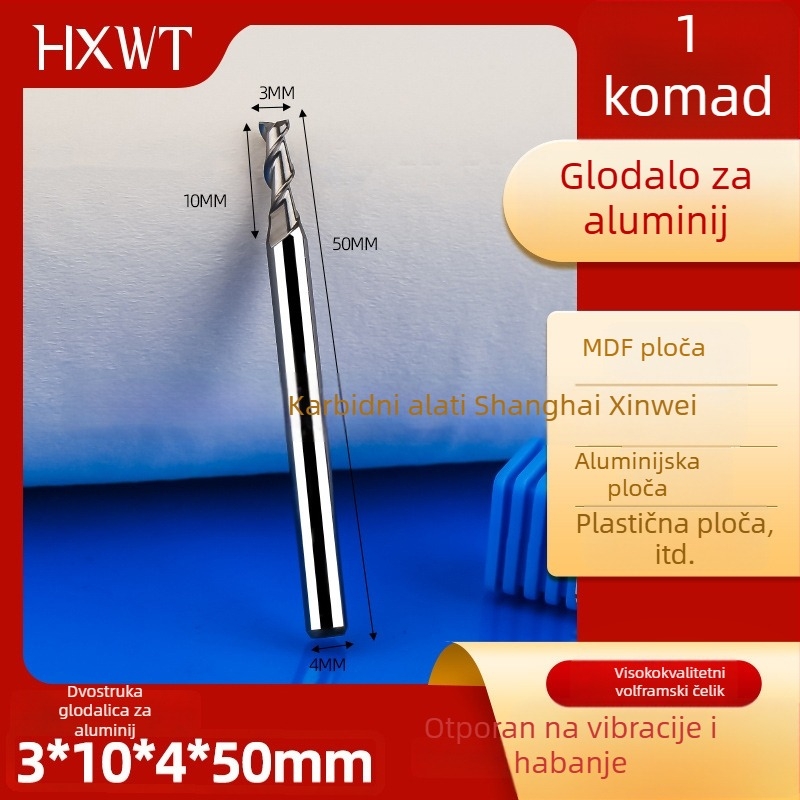 4 mm aluminijska freza za aluminij, s legiranim volfram-čeličnim alatom, dvostruka končna freza, CNC alat za graviranje