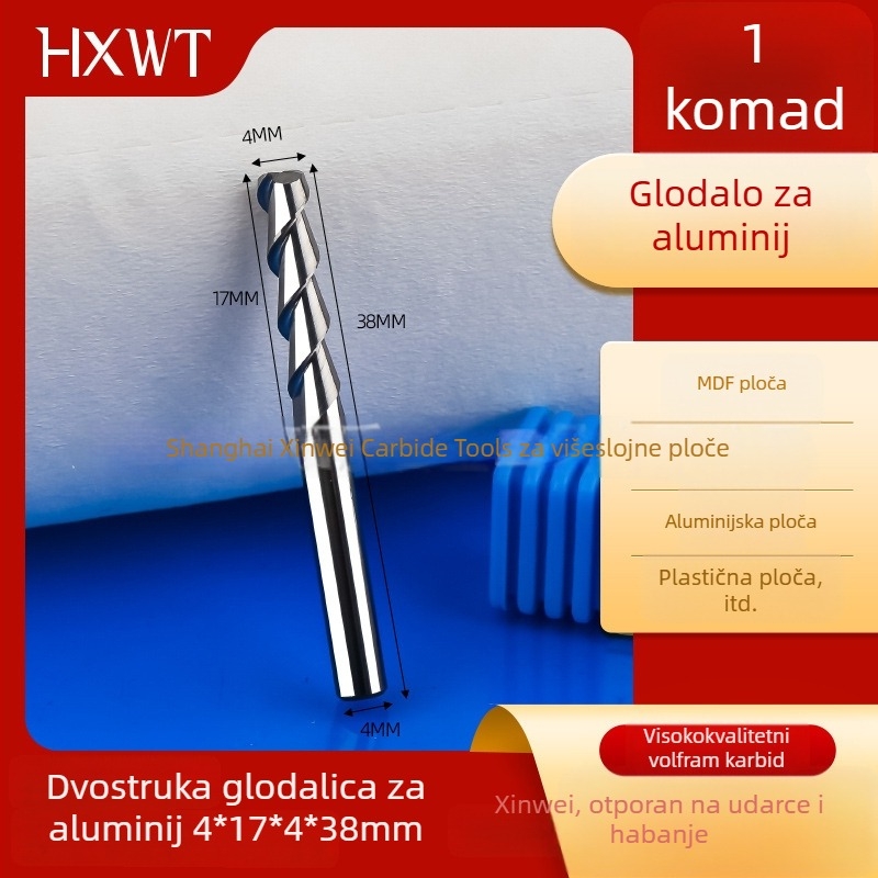 4 mm aluminijska freza za aluminij, s legiranim volfram-čeličnim alatom, dvostruka končna freza, CNC alat za graviranje