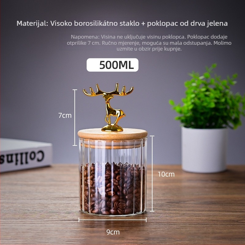 Prugasto borosilikatno staklo s drvenim poklopcem, zatvorenog, za kuhinjsku i čajnu pohranu