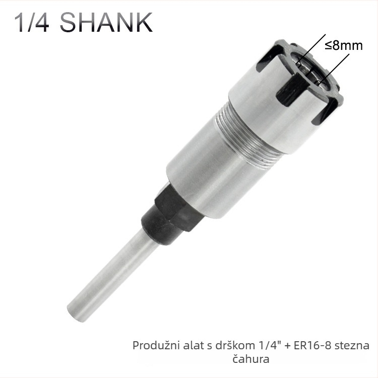 Produžni štap za frezu s ER kolutom, 1/4" i 8 mm osovinom, 6 utora, za graviranje i obradu drveta