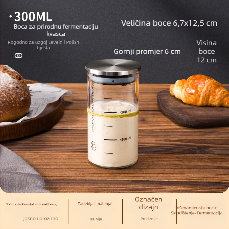 Posuda za kulturu kvasca, staklena posuda za fermentaciju s mjernim oznakama, prirodni kvasac, nije za dnevnu uporabnu