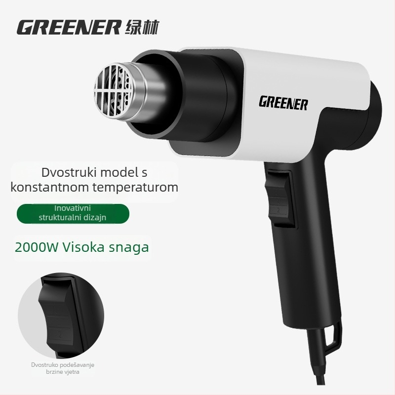 Mali industrijski pištolj za topao zrak s digitalnim prikazom temperature, namijenjen elektroničkim popravcima i laminiranju filmova