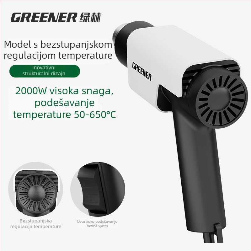 Mali industrijski pištolj za topao zrak s digitalnim prikazom temperature, namijenjen elektroničkim popravcima i laminiranju filmova