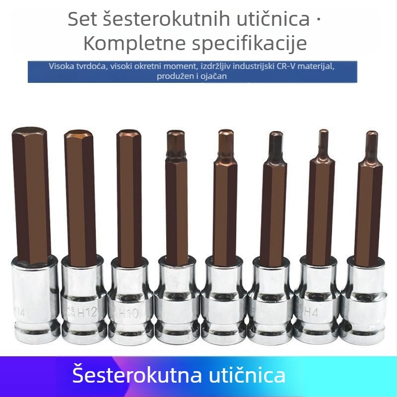 Prošireni set šesterokutnih utičnih nastavaka od 1/2 inča za električne i pneumatske ključe, S2 čelik