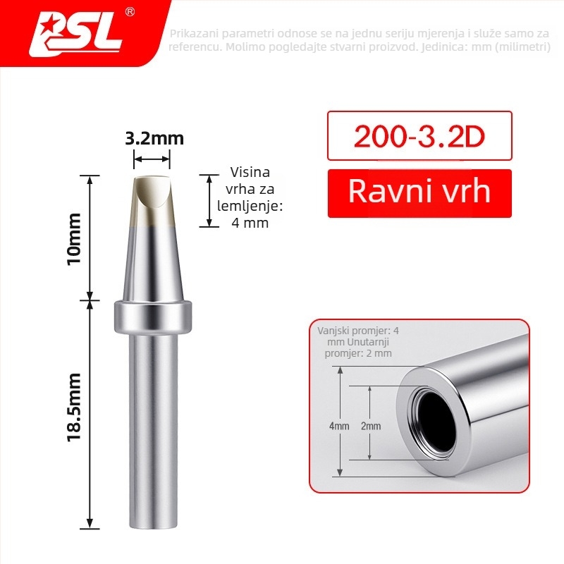 BSL 200 Vrh za lemilicu, 90W visoko-frekvencijski, 203 zakrivljeni vrh, otporan na visoke temperature, brzo zagrijavanje