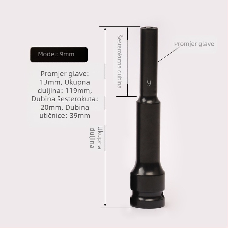 Jayco električni ključ, tankoslojni soket, produžni glavč, 1/2-inčni pogon, 6/7/8 mm