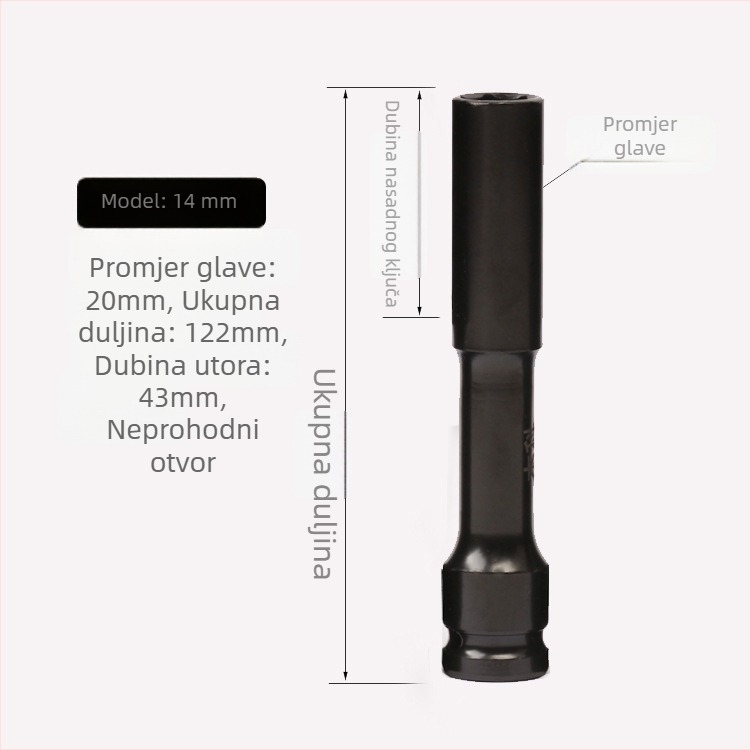 Jayco električni ključ, tankoslojni soket, produžni glavč, 1/2-inčni pogon, 6/7/8 mm