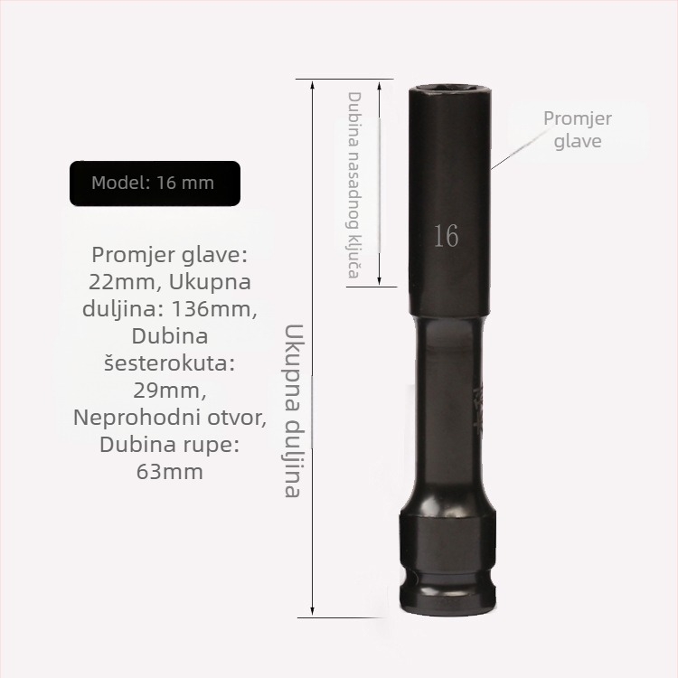 Jayco električni ključ, tankoslojni soket, produžni glavč, 1/2-inčni pogon, 6/7/8 mm